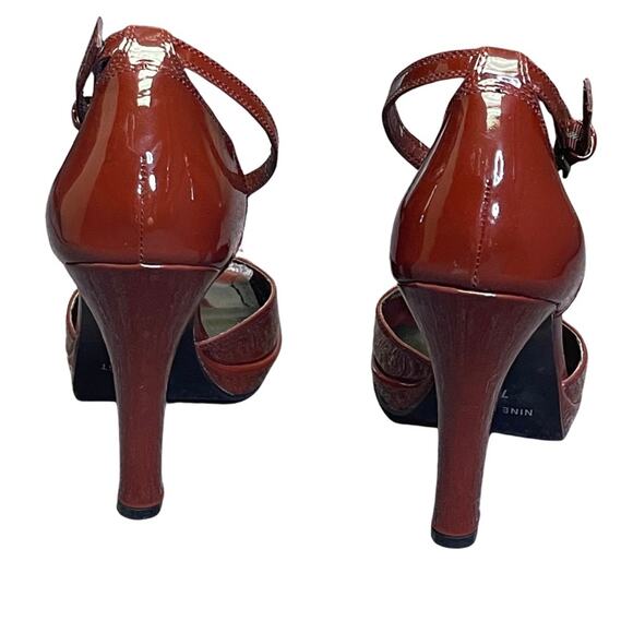 Nine West heels peep toe ankle strap blood red patent leather sexy classic  7.5 - Picture 6 of 10